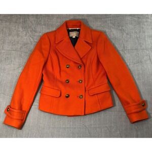 Banana Republic Jacket Women Small‎ Orange Double Breasted Pea Coat Gold Buttons